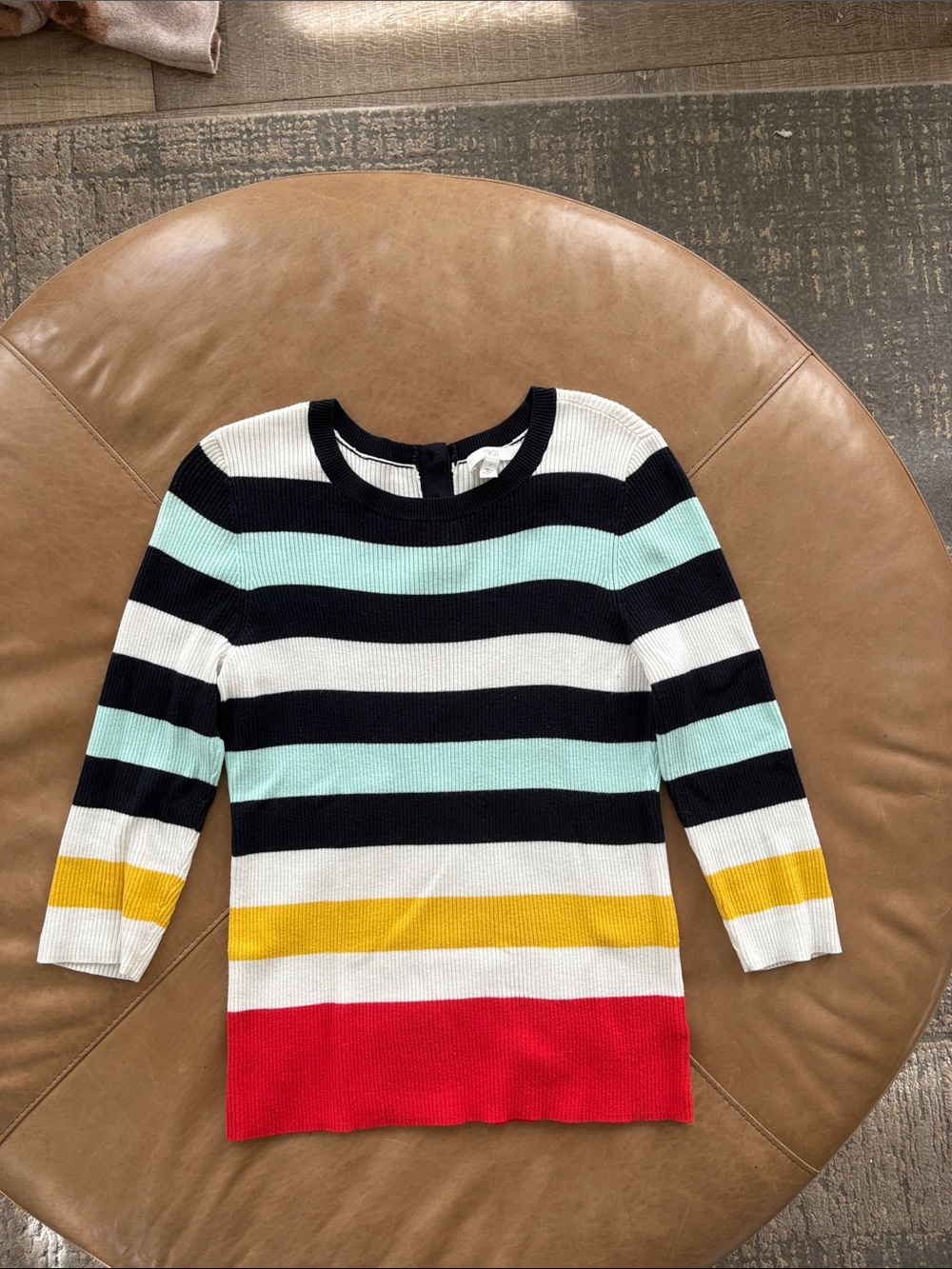 1901 Striped Crewneck Sweater in Black, White, Mint, Yellow & Red
